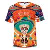 Summer Round Neck 3D Day of the Dead Colorful Skull Print Top Fashionable Casual Short Sleeved Men's and Women's Unisex T-shirts
