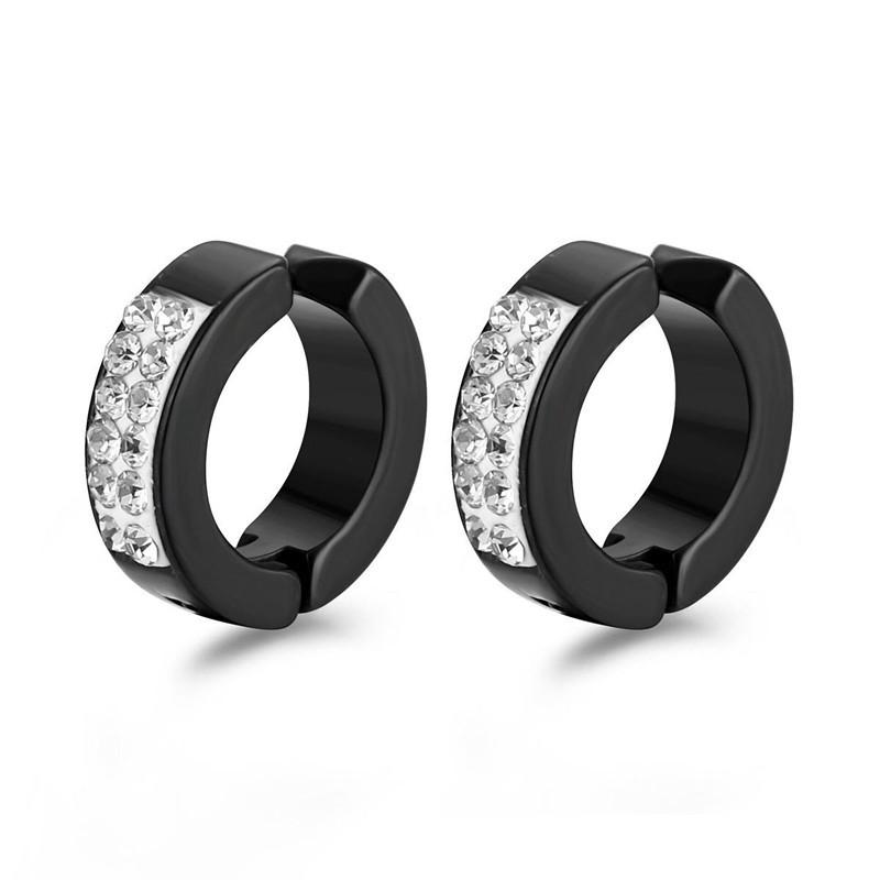 2pieces Punk Titanium Steel Ear Clip Earrings For Men Women Print Pattern Black No Pierced Fake Ear Circle New Pop Jewelry