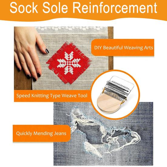 1 Set Small Darning Loom Weave Tool with 10/12/14 Hooks DIY Mending Jeans Clothes Mini Darning Machine Weaving Loom Kit
