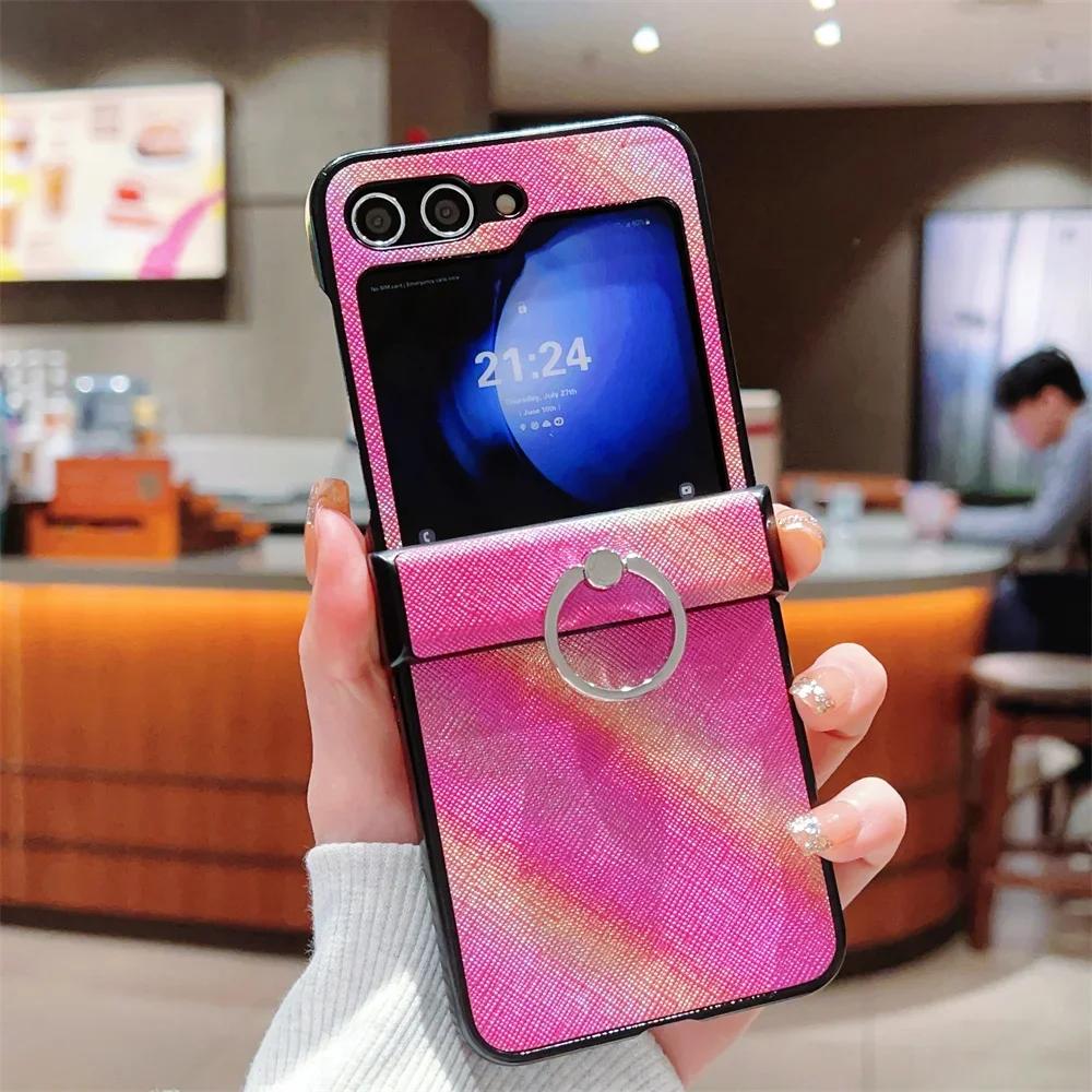 Чехол для телефона с градиентным цветным кольцом для Samsung Galaxy Z Flip 6 5 4 3 Flip6 Flip5 Flip4 Flip3 5G из искусственной кожи
