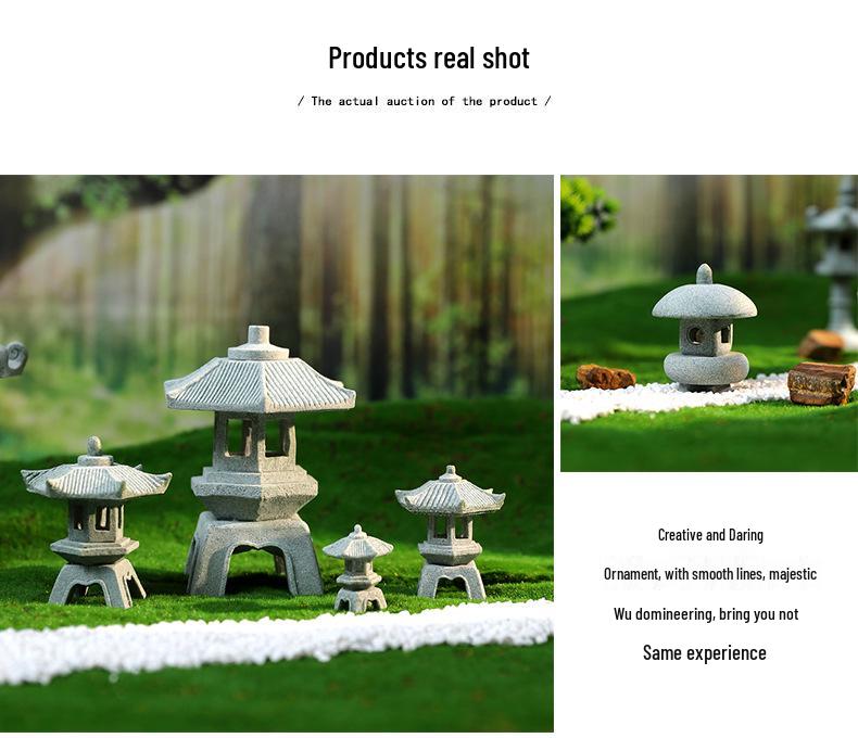 Envy Porcelain Stone Lantern: Small Chinese Pavilion Ornament for Desktop or Fish Tank Scenery.