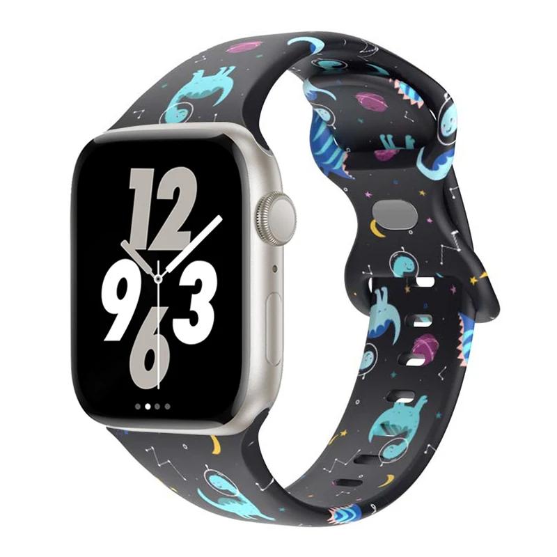 Цветочный ремешок с принтом для Apple Watch Ultra Band 49 мм 41 мм 40 мм 38 45 мм 44 мм 42 мм Силиконовый браслет для IWatch Серии 8 7 SE 6 5 4 3
