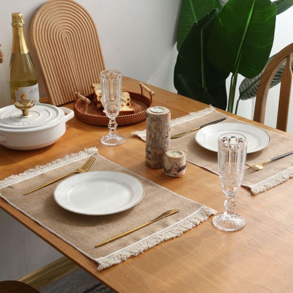 Japanese Style Natural Party Supplies Fringed Cotton Linen Table Mats Napkin Table Decor Placemats