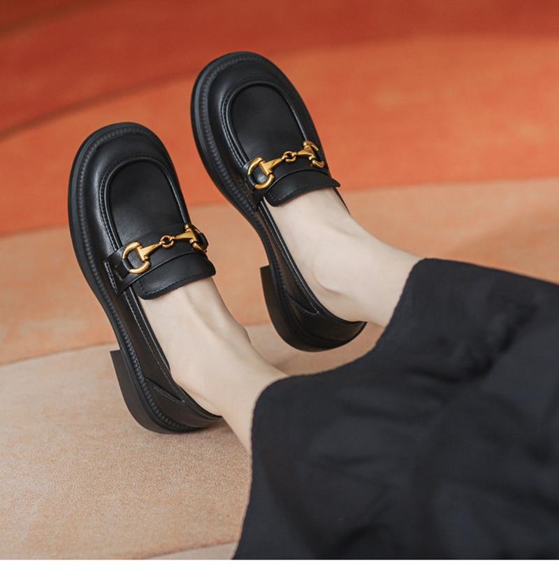One foot classic buckle JK women's single shoes black leather shoes Le Fu shoes