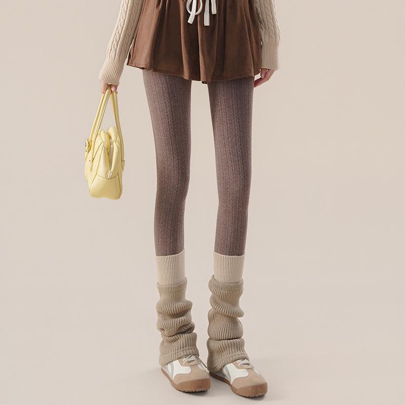 Женские ретро вельветовые колготки с кабельным узором - Высокая посадка, Утягивающие, Японский стиль, Универсальные милые осенне-зимние носки