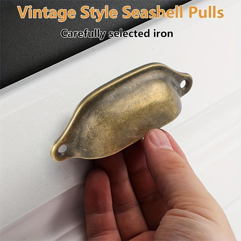 12/20/30pcs Antique Bronze Drawer Pull Knobs  Antique Bronze Cabinet Pulls  Vintage Shell Shape Pull Knobs for Cabinets (Double Hole with Screws)