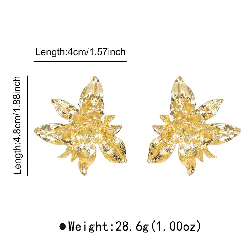 Vintage Metal Flower Stud Earrings for Women Fashion Gold Silver Color Big Floral Earrings Chic Vacation Party Jewelry Gift