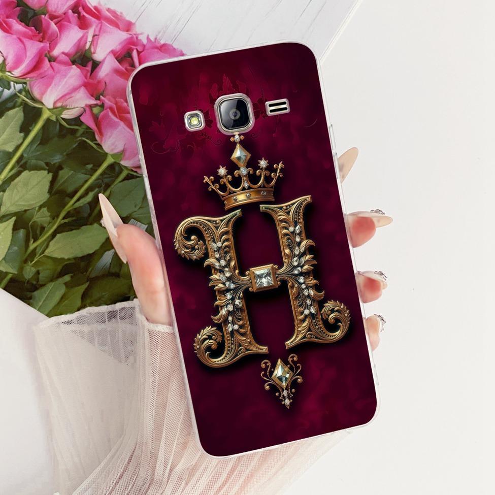 Transparent For Samsung Grand Prime Case SM-G530F Luxury Crown A-Z Letters 2D Flat Pattern Cover For Samsung Galaxy Grand Prime