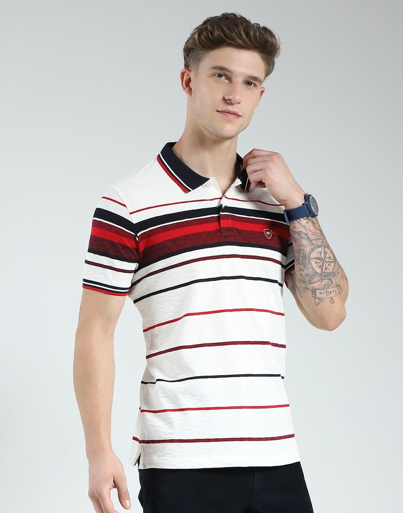 MONTE CARLO Men's Regular Fit Striped Half Sleeve Polo T-Shirt
