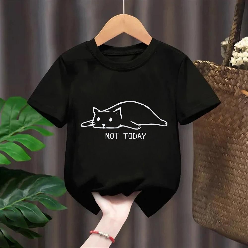 Cute and Novel Kids Simple Brush Drawing Cat T Shirt Harajuku Vintage Tshirt Fashion Girl Boy T Shirt