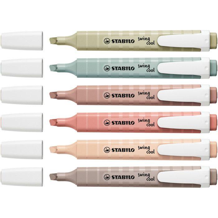 Surligneur - stabilo - swing cool naturecolors - pochette x 6 - pointe biseautée - anti-dessèchement