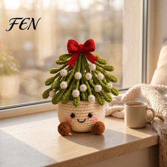 Handmade Crocheted Yarn Flowers Simulated Crochet Christmas Potted Decor, Knitted Mini Artificial Tree Flower Handcrafted Wool Pots Ornament,