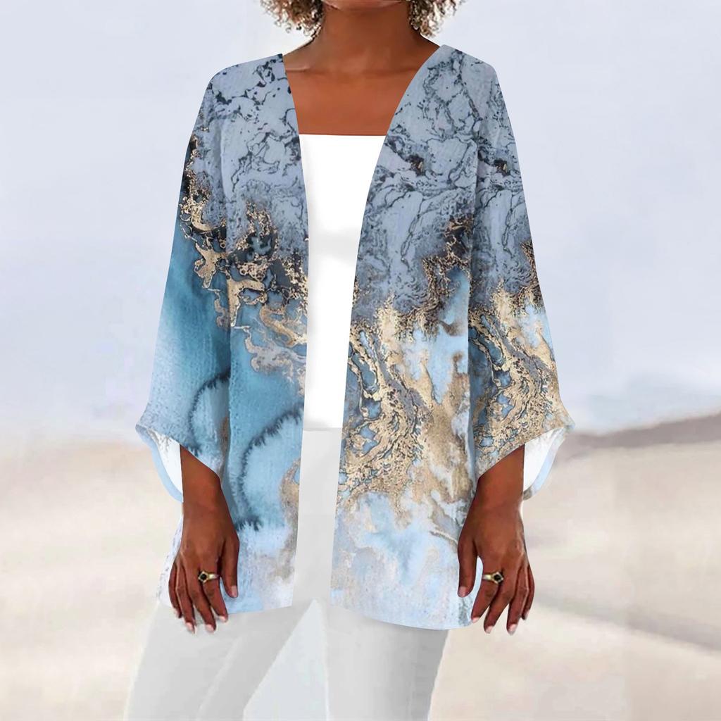 Women's Casual Fashion Caot Retro Printed Lightweight Medium Length Jacket Cardigan