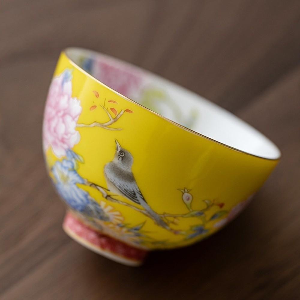 6pcs/set Chinese Style Ceramic Cup Flower Enamel Cup Kung Fu Tea Set Tea Cup Office