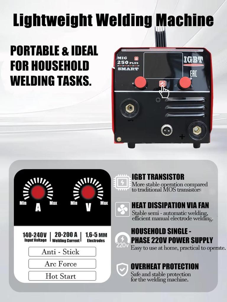 Полуавтоматический сварочный аппарат 3 в 1 MIG/TIG/MMA Светодиодный цифровой дисплей Без газа Для безгазовой пайки железа Инверторные сварочные аппараты IGBT