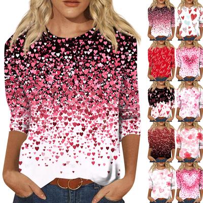 Женская модная повседневная свободная футболка с круглым вырезом и рукавами 3/4 с принтом, женский топ