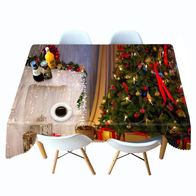 Christmas Tree Tablecloth Fireplace Gift And Socks Decoration Pattern Rectangular Round Table Cloth Cover Towel