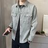 2024 Новая джинсовая хлопковая мужская рубашка с длинным рукавом, синяя с заниженными плечами и карманами на пуговицах, ковбойские свободные повседневные рабочие джинсовые рубашки