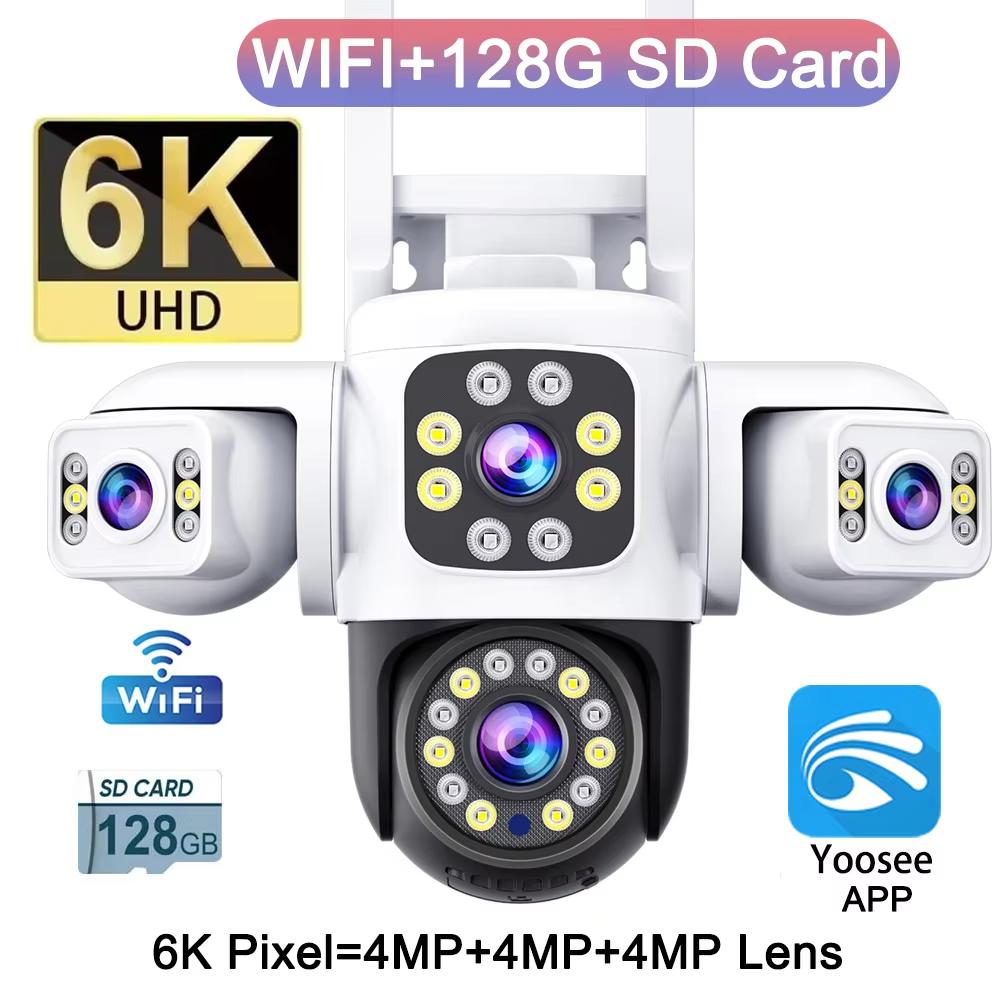 6K 12MP UHD WiFi IP-камера наружная Три экрана Три объектива Определение типа человека ИИ Автоматическое отслеживание Безопасность Yoosee APP IP CCTV