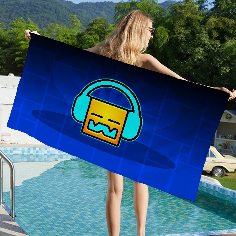 Geometry Dash Видеоигра Микрофибровое одеяло Быстросохнущие пляжные полотенца Большой размер Печать Супервпитывающее полотенце-одеяло для бассейна