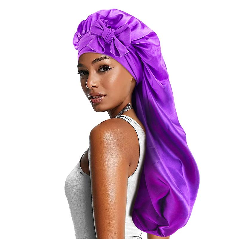 Однотонный чепчик-косичка с бантом, классический длинный атласный чепчик, мягкая ночная шапочка для сна, дышащий чепчик для волос для женщин, для ежедневного использования