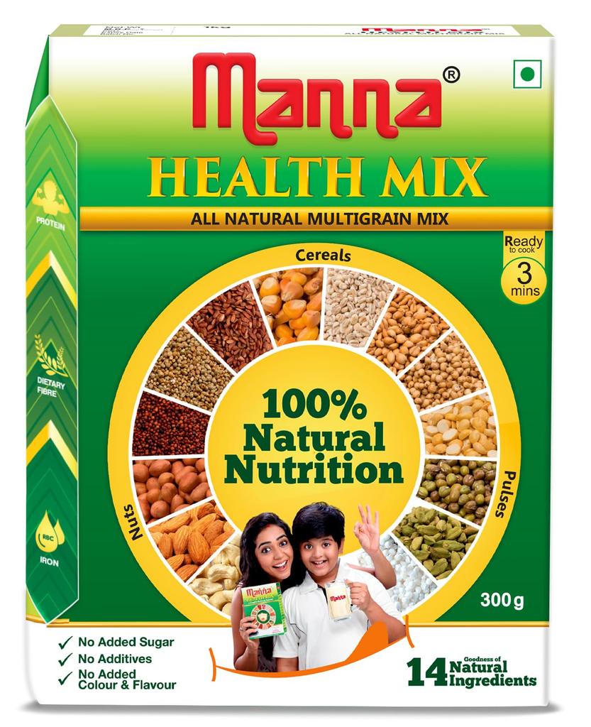 Manna Health Mix 325g, All Natural Nutrition Drink, with 14 ingredients, Zero Sugar.