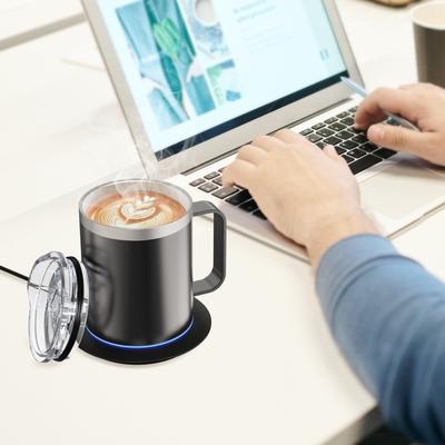 , USB-зарядка Автоподогрев от 55 до 65°C Интеллектуальная постоянная температура 350 мл Кружка для напитков из нержавеющей стали 304, с крышкой, защищающей от проливания,