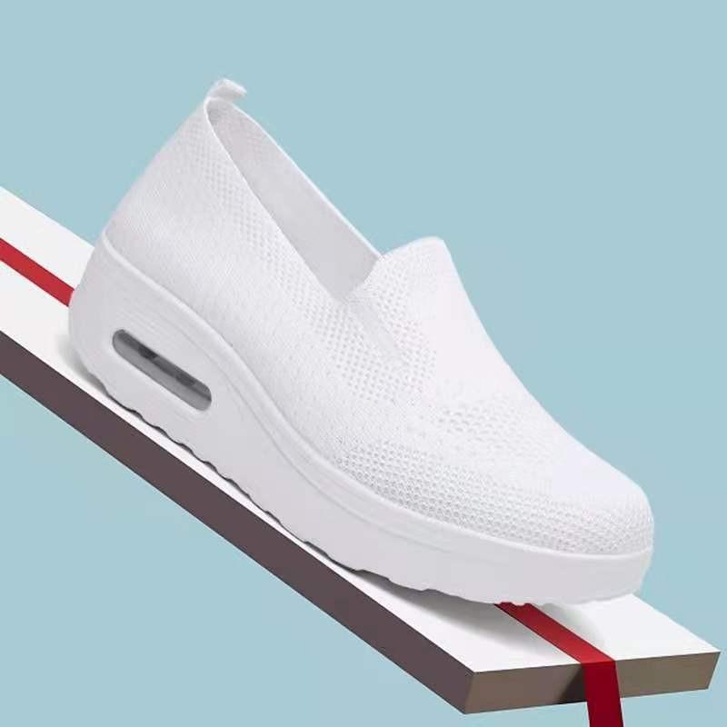 Spring and Autumn Women's Shoes Solid Color Breathable Fly-woven Shoes One Pedal Women's Sports Shoes Socks Mouth Casual Shoes