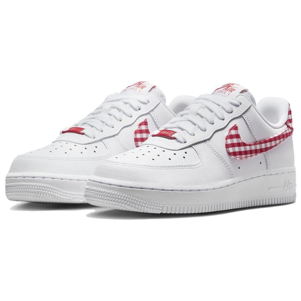 Nike Air Force 1 07 Essential Mystic Red Gingham Женские кроссовки Белые DZ2784-101