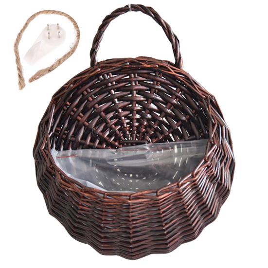 1 Set Plant Basket Handmade Weaving Multi-Function Rattan Wall Fence Hanging Pot Plants Holder for Garden