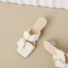 Fashion Square Toe Women Slippers Bow Heeled Sandals Loafers Shoes Woman 2025 Fashion Summer Shallow Dress Comfort Soft Leather Slides
