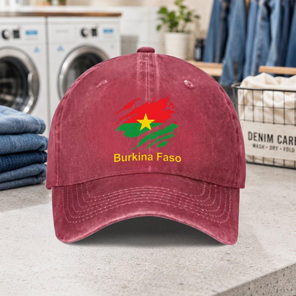 Burkina Faso Flag Washed Baseball Cap Adjustable Lightweight Duckbill Hat for Parties Fashion Birthdays Outdoor