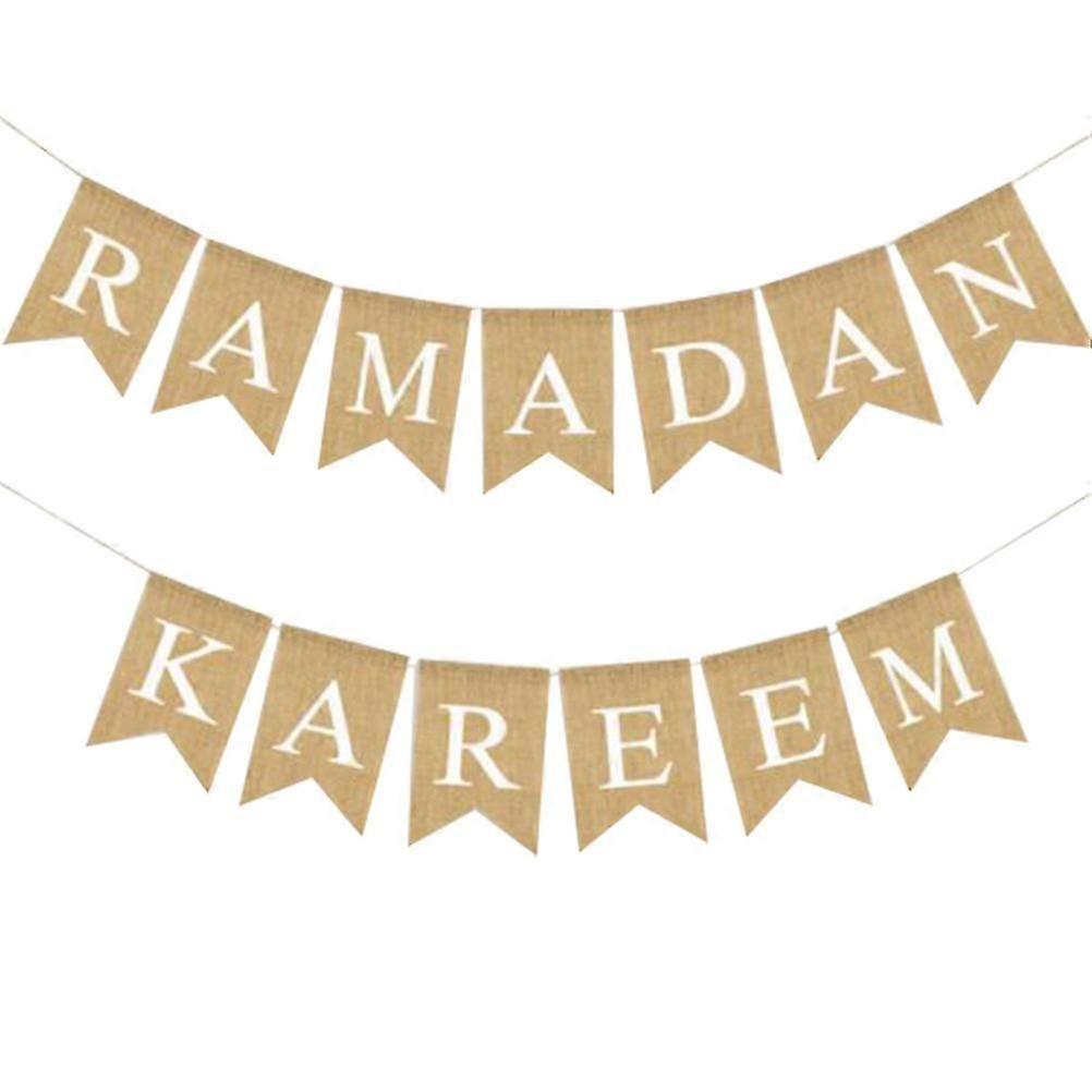 Eid Mubarak Banner Ramadan Burlap Banner Muslim Eid Bunting Pull Flag Party Decoration Supplies Khaki 200 X 13 X 17 Cm Wall Hanging 1Pcs less