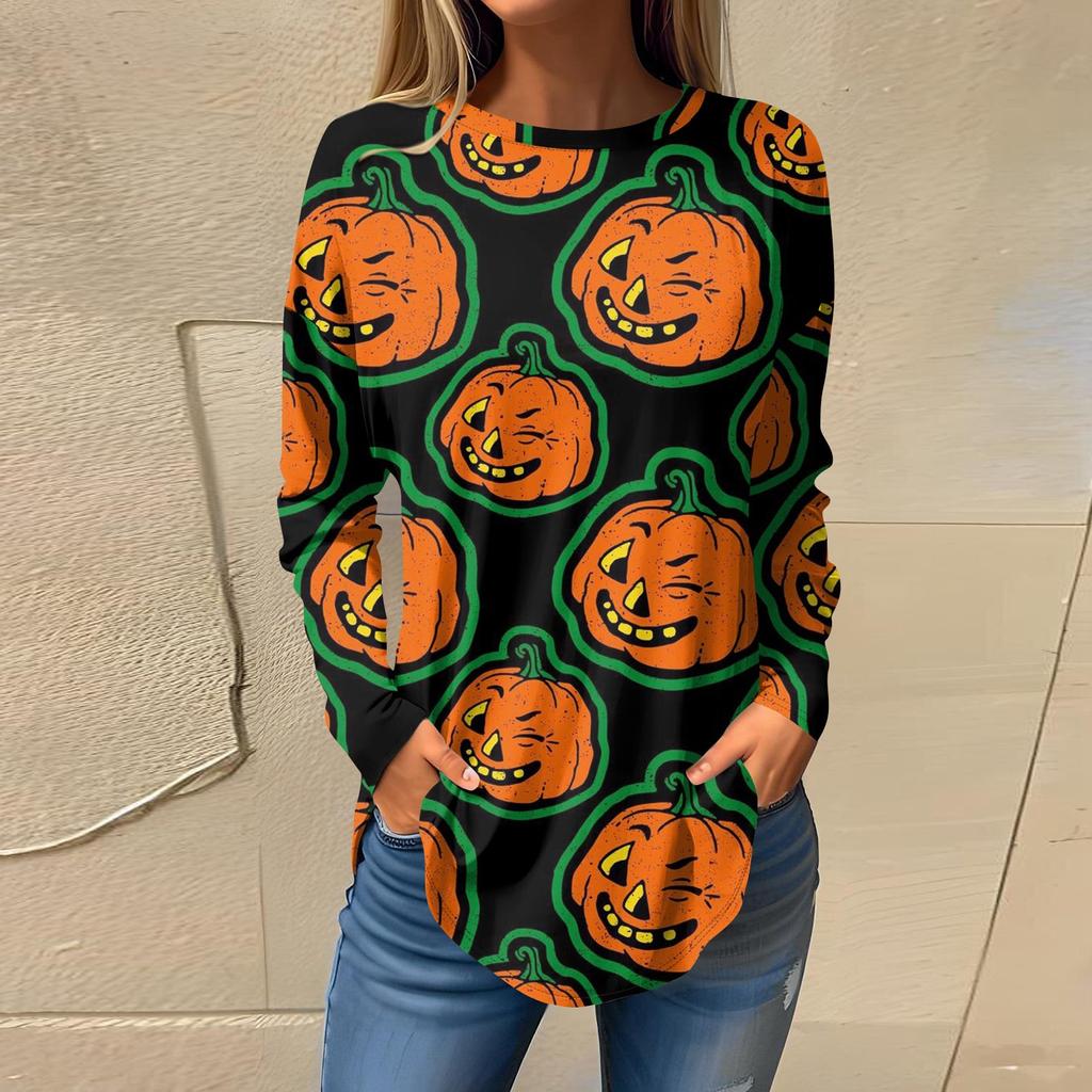 Tee Shirts For Women Fall Casual Long Sleeve Shirts Sweatshirt Halloween Printing Top Pullover