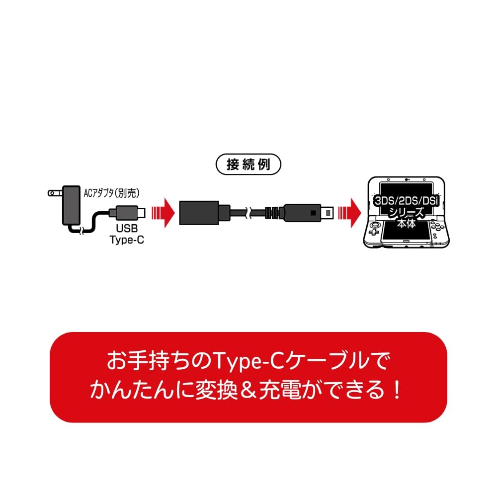 Aclass USB Easy Conversion Cable for Type-C 3DS/2DS/DSi [Retro Gaming/Charging/Terminal Conversion/Short Cable]