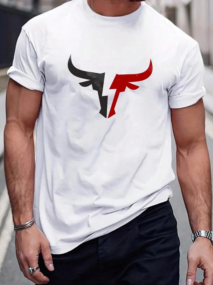 2024 New Summer Daily Casual Men's T-shirt Outdoor Street Men Fashion Short-sleeved Top 3D Bull Head Print Men's T-shirt