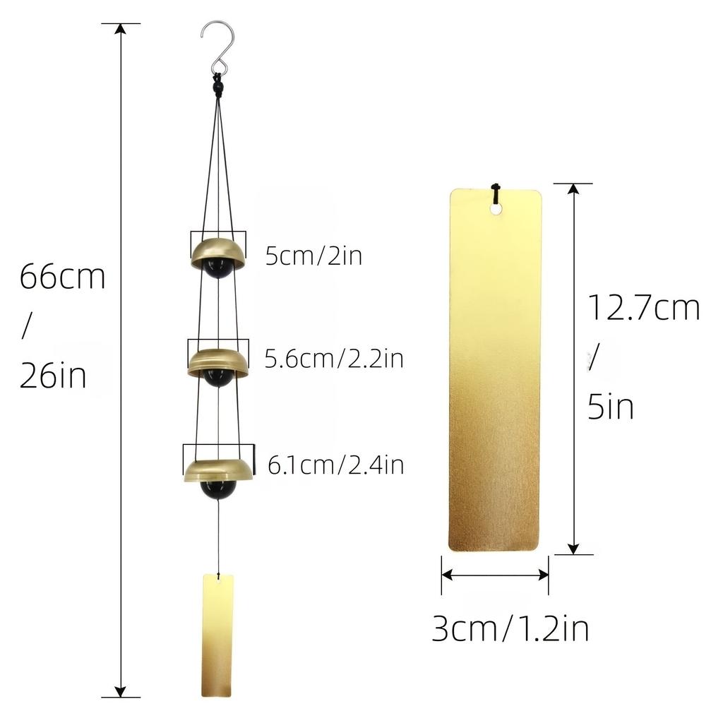 1pc, Three Bell Wind Chime Pendant Pray Wind Chimes Temple Wind Chimes, Wind Chimes With 3 Bells, Feng Shui Wind Chimes For Outd