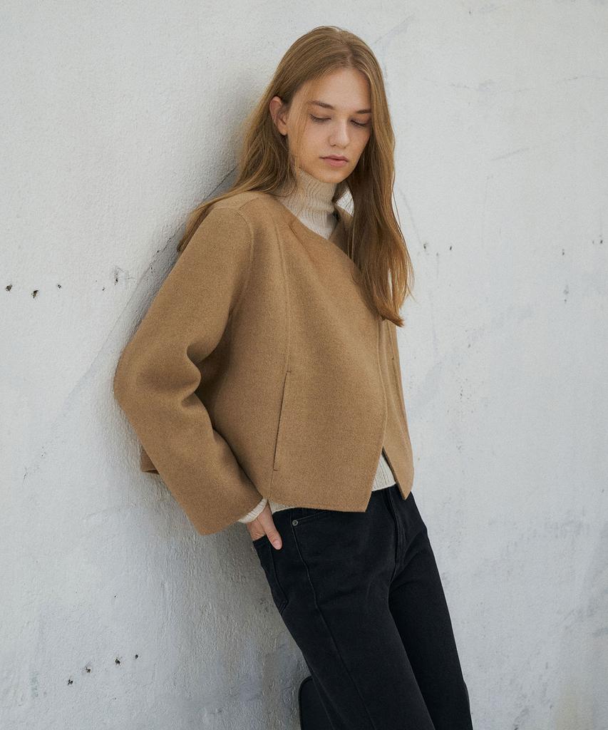 Lamerei Curve Detail Short Handmade Jacket[Lmbewi23Ct701]-Camel Melange