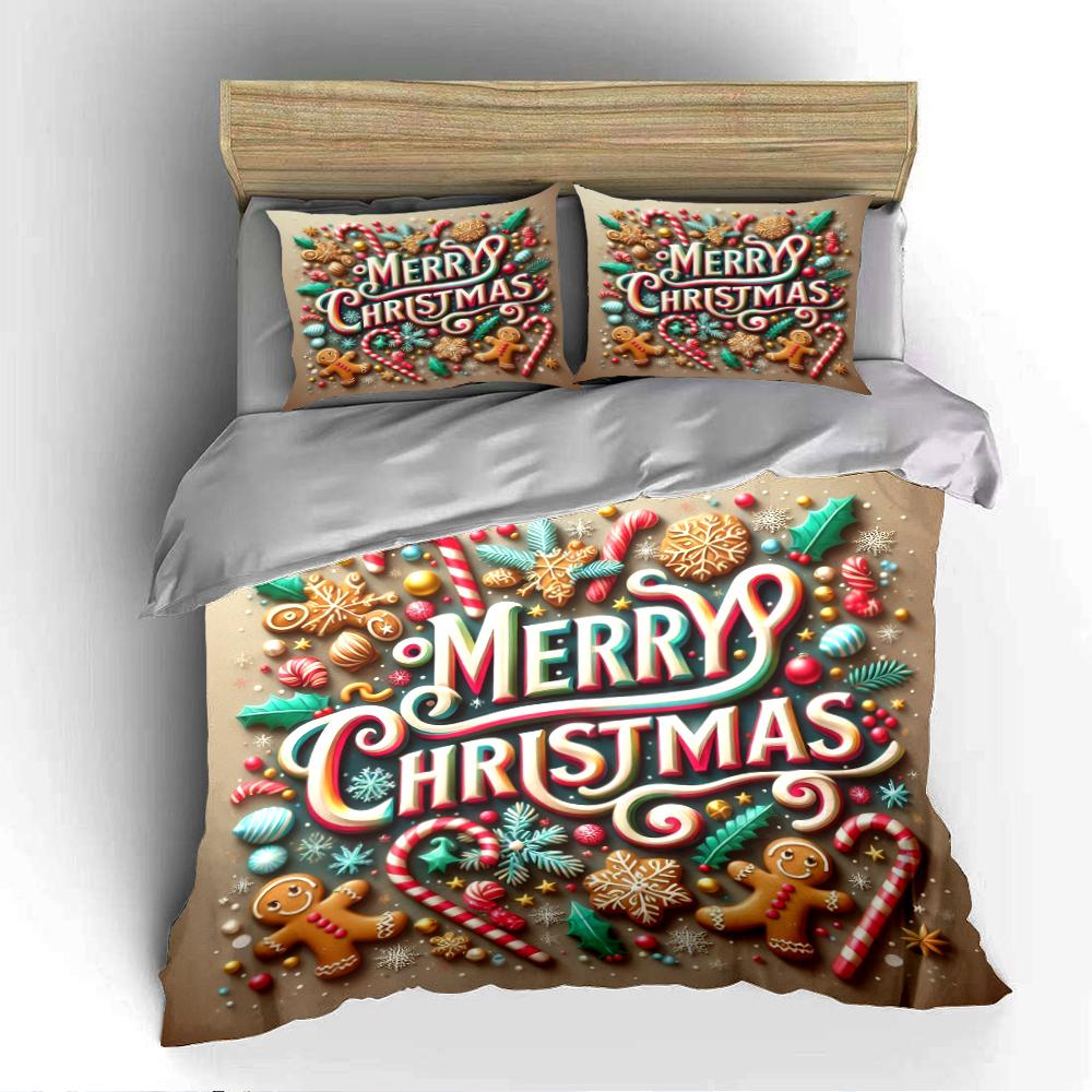 Colorful Merry Christmas Wreath Design Bedding set (1 duvet cover, 2 pillowcases, duvet not included)