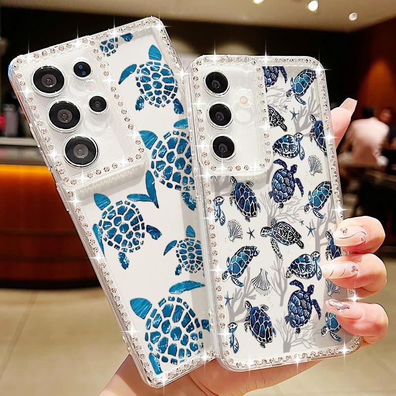 Мягкий силиконовый чехол с рисунком кита для Samsung S25 Edge S24 FE S23 Ultra S22 A16 A56 A36 A15 A55 A35 с ромбовидной рамкой, прозрачный противоударный чехол