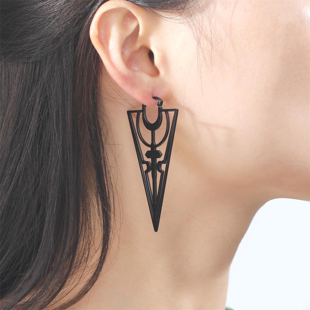 Cazador 2026 Vintage Triangle Hoop Earrings for Women Cross Stainless Steel Jewelry Moon Accessories Birthday Mother Gifts