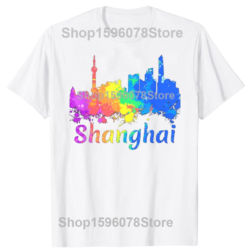 Смешные Сувениры Акварель Панорама Шанхая Китай Футболки Мужские Юмор Уличная Одежда Футболка Короткий Рукав Унисекс Свободная Одежда