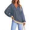 Women's Striped Colorblock Crew Neck Loose Long Sleeve Sweatshirt Jacket, Fall Winter Casual Outerwear for Europe USA Cross-border