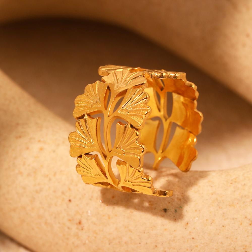 Кольцо из нержавеющей стали Wen Wan Yi Ren Ginkgo Biloba с регулируемым размером для женщин и мужчин для повседневной носки