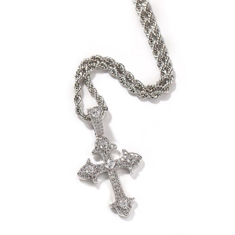 Fashion Copper Inlaid Zircon Men's and Women's Cross Pendant