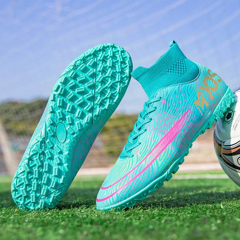 Футбольные бутсы мужские мандаринки длинные шипы высокий верх студенческие искусственная трава соревновательные тренировочные бутсы