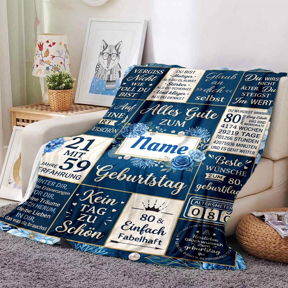 Blue Floral Birthday Greeting Blanket Customize Your Name Warmthful Decor Perfect For Sofa Couch Office Bed Picnics For All Occasions Stylish Decor