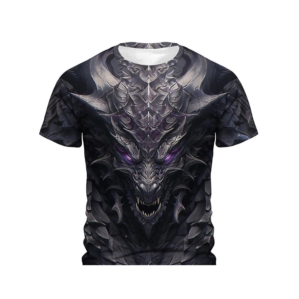 Men‘s T-Shirts 3D Dragon Print Short Sleeve Casual O Neck Pullover Street Outdoor Tops Tee Outdoor Sportshirt Oversized Clothing