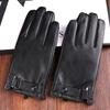 Autumn and Winter Sheepskin Thermal Gloves Simple Men's Velvet Thickened Cold Driving Outdoor Riding Touch Screen Leather Gloves