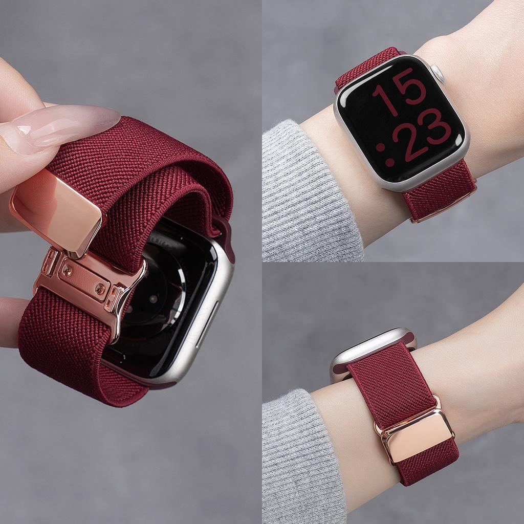 Applicable to Apple S11 strap iwatch9 plain weave nylon braided S10 new 10 magnetic suction S8 sports new year red